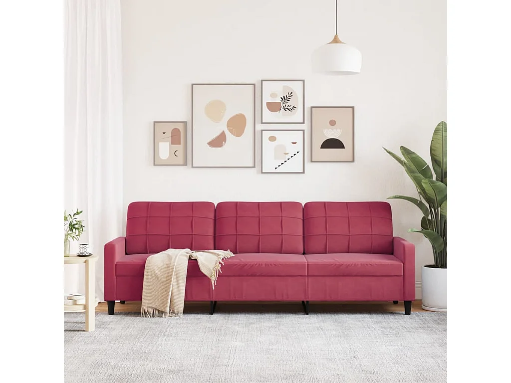 Canapé à 3 places Rouge bordeaux 210 cm Velours