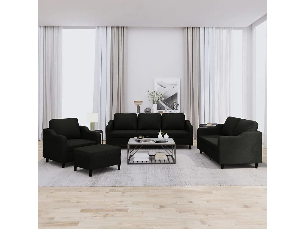 Ensemble de canapés 4 pcs avec coussins Noir Tissu