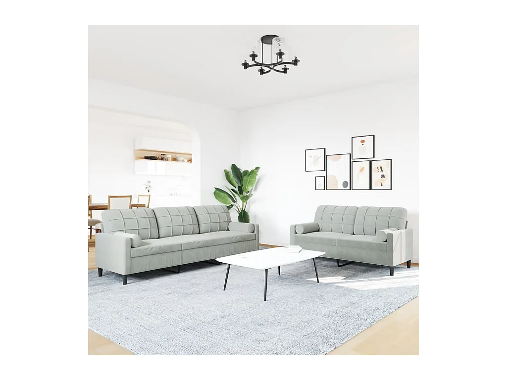 2-delige Loungeset met kussens en bolsters fluweel lichtgrijs