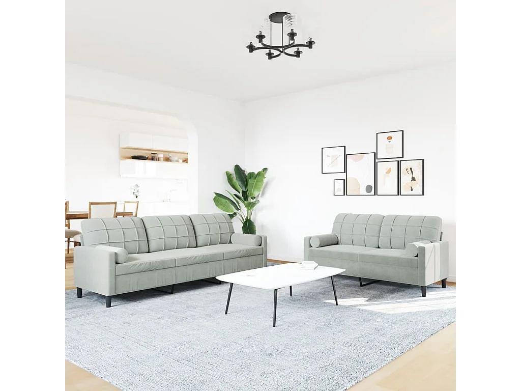 Ensemble de canapés 2 pcs et coussins et traversins velours