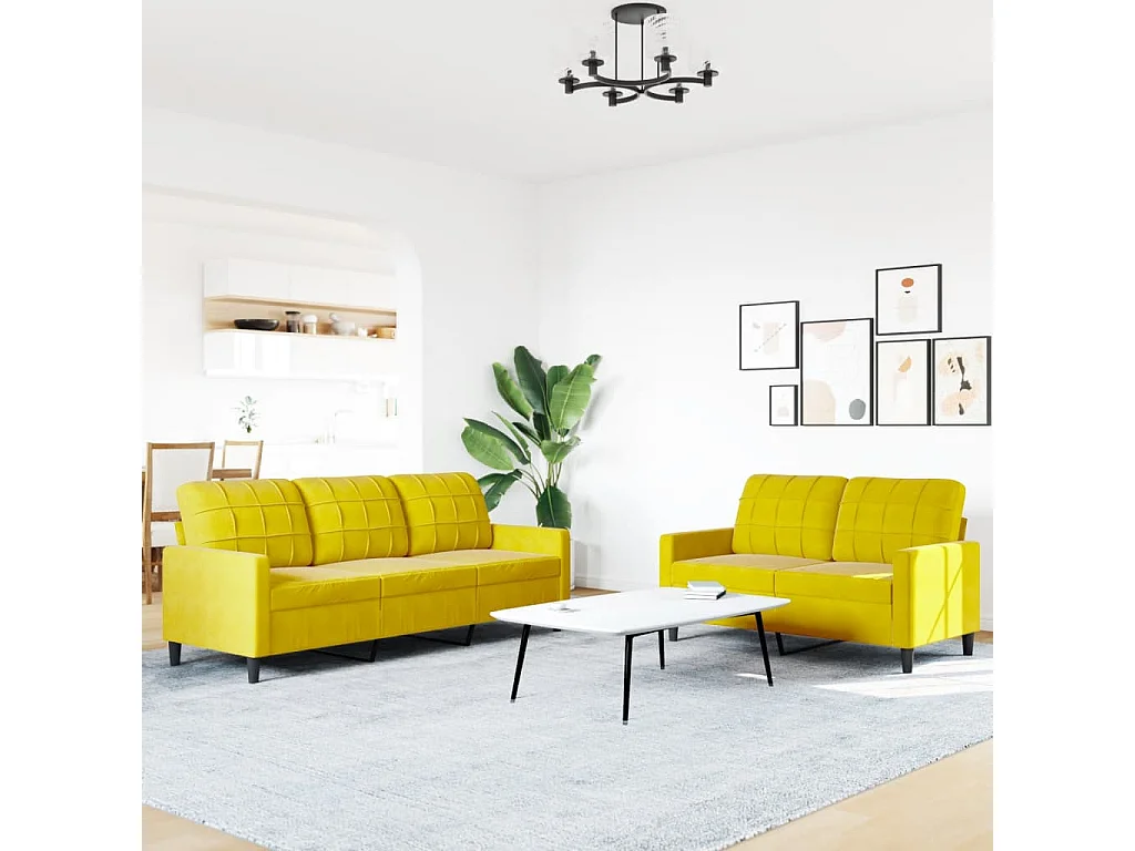 Ensemble de canapés 2 pcs avec coussins Jaune Velours
