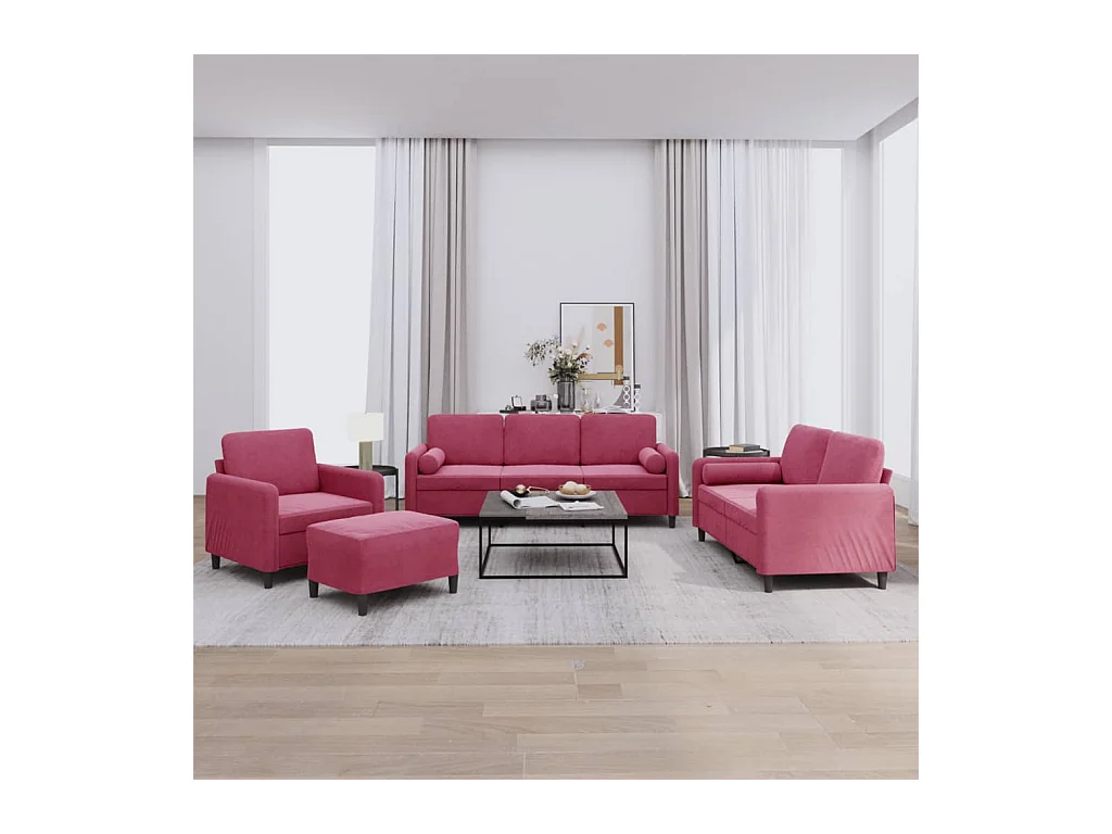 Ensemble de canapés 4 pcs avec coussins rouge bordeaux velours