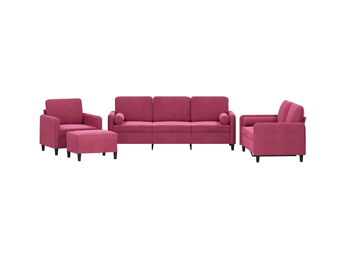 Ensemble de canapés 4 pcs avec coussins rouge bordeaux velours