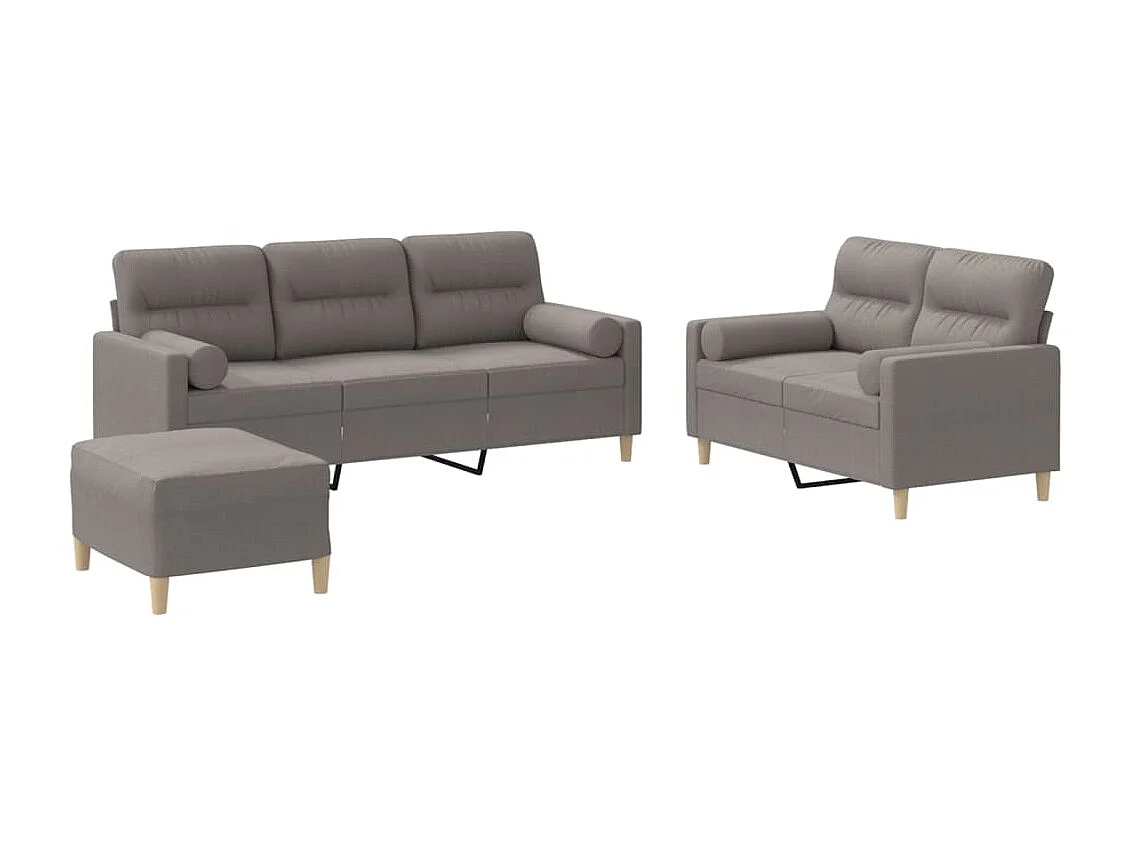 Set Divani 3 pz con Cuscini Tortora in Tessuto