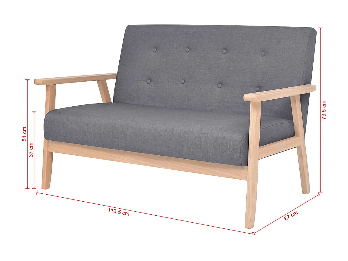 Sofa-Set 2-tlg. Stoff Dunkelgrau