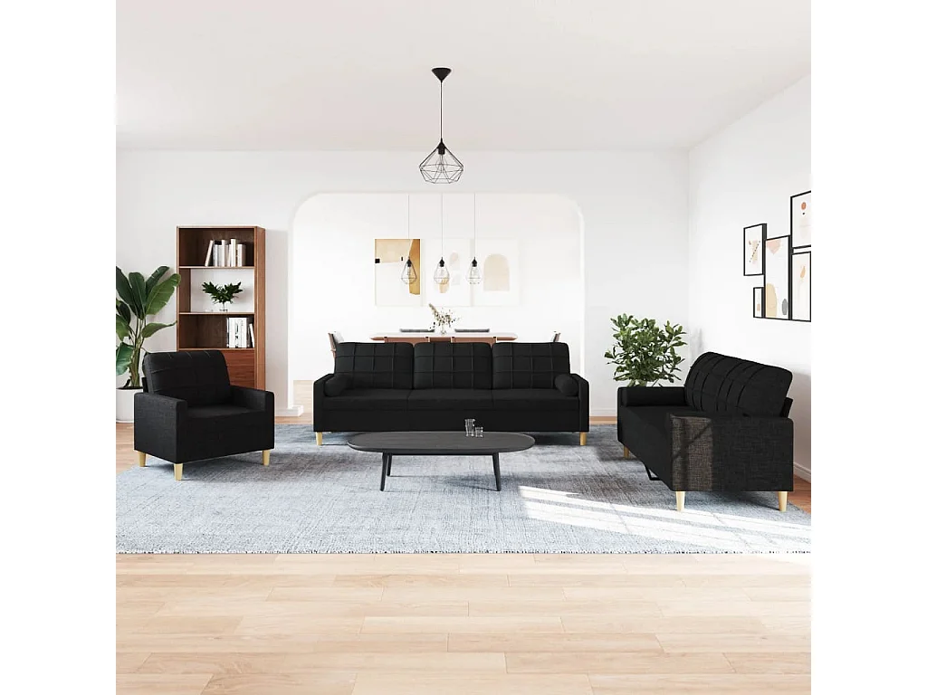 Ensemble de canapés 3 pcs avec coussins décoratifs noir tissu