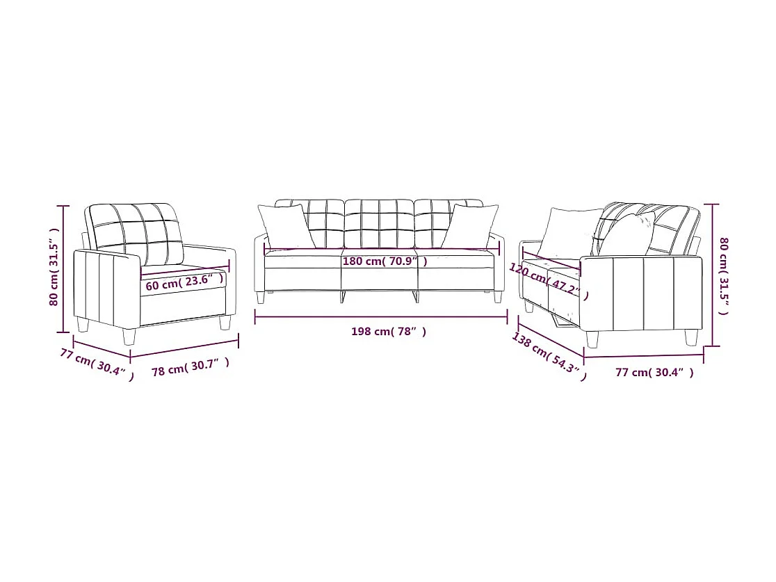 Ensemble de canapés 3 pcs avec coussins noir similicuir