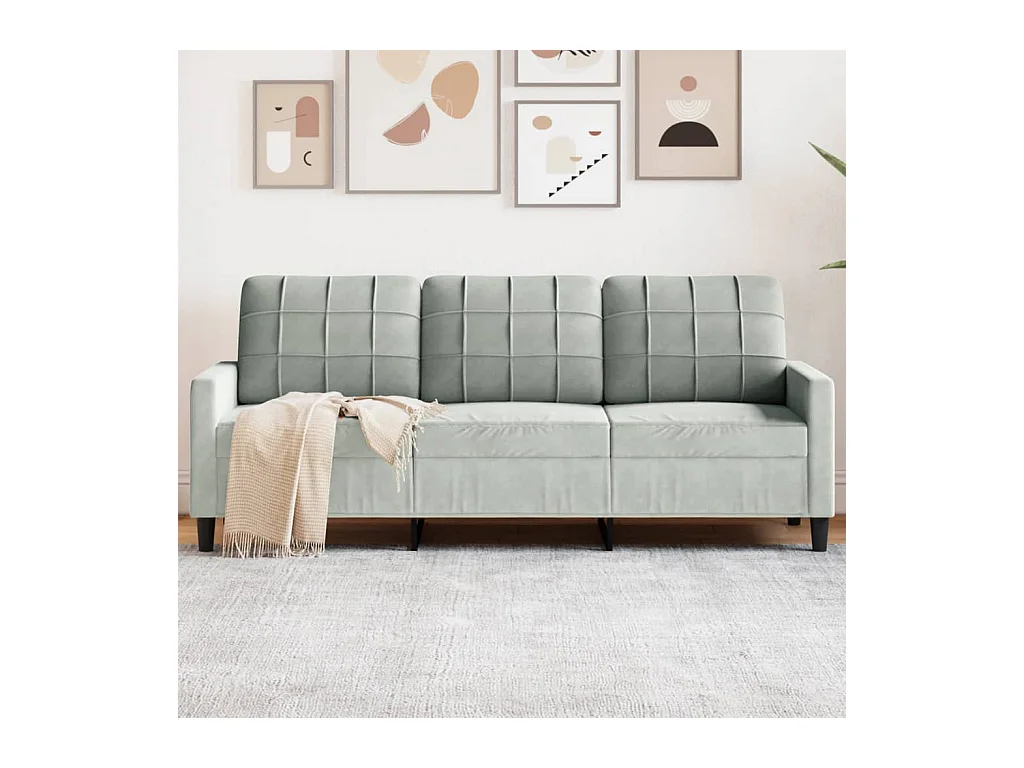Divano a 3 Posti Grigio Chiaro 180 cm in Velluto