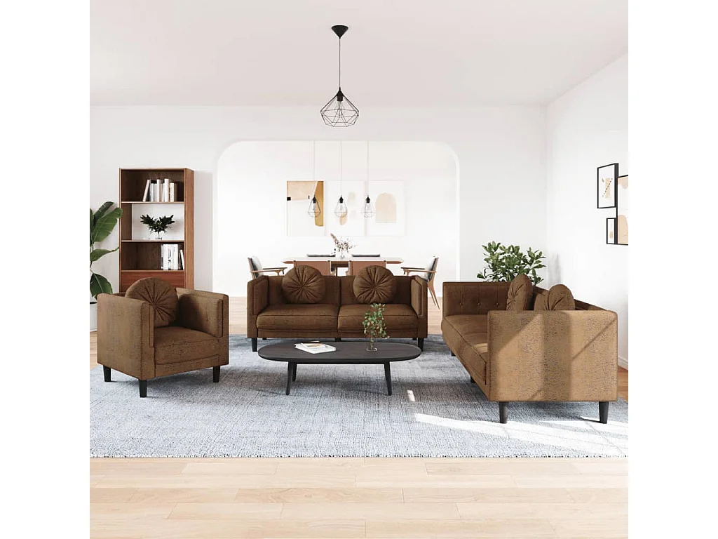 Set di Divani 3 pz con Cuscini Marrone in Velluto