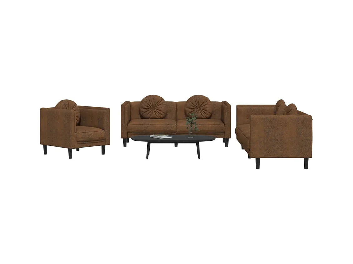 Ensemble de canapés 3 pcs avec coussins marron velours