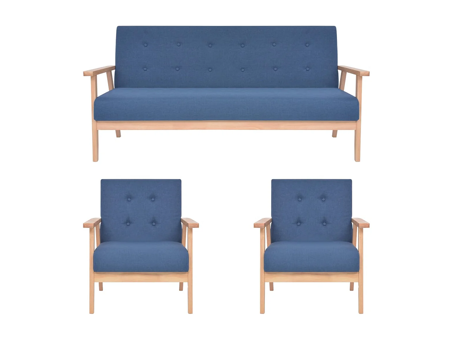 3 pcs conjunto de sofás tecido azul