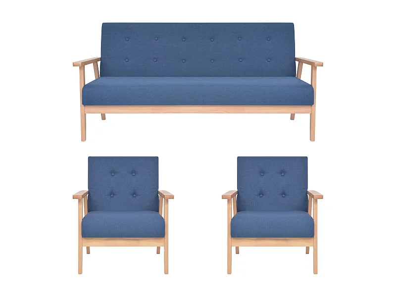 3-delig Bankstel stof blauw