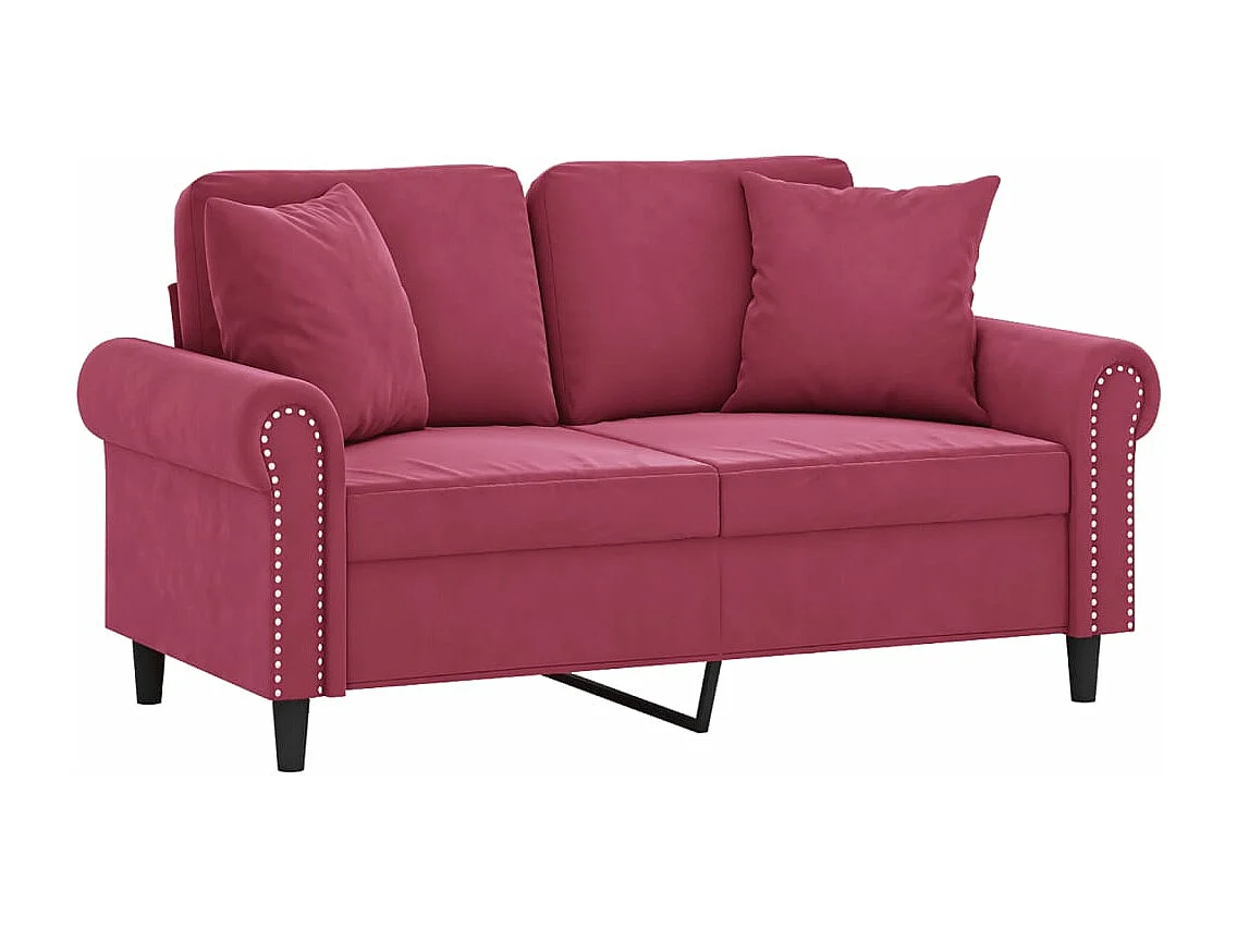 Canapé 2 places avec oreillers bordeaux 120 cm velours