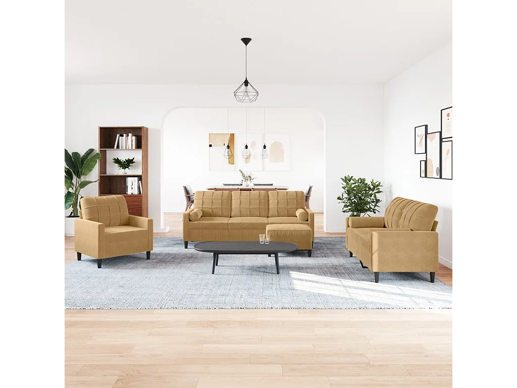 Ensemble de canapés 4 pcs avec coussins et traversins velours