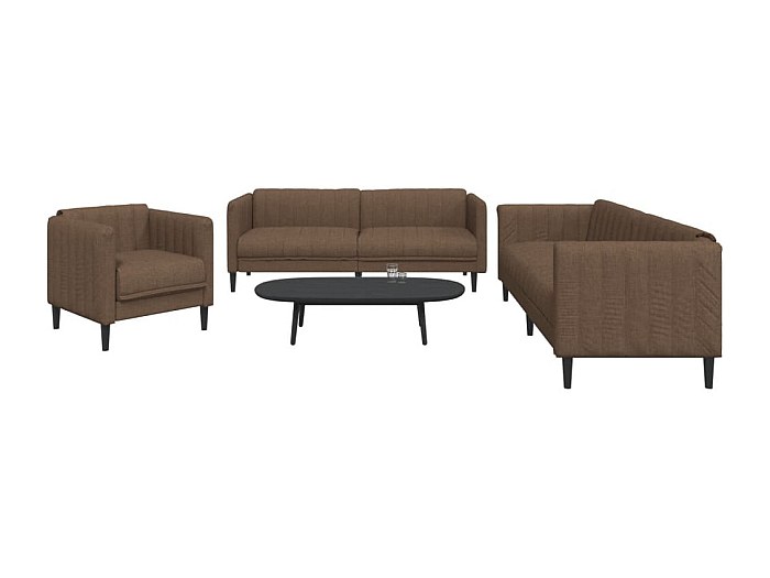 Set di Divani 3 pz Marrone in Tessuto