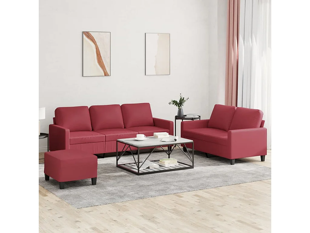 Ensemble de canapés 3 pcs et coussins Rouge bordeaux Similicuir