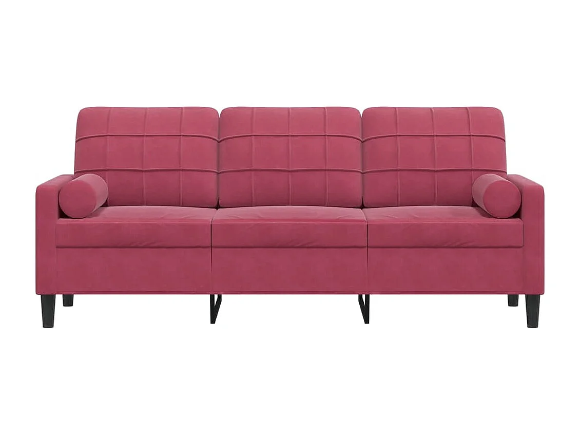 Canapé 3 places avec oreillers bordeaux 180 cm velours