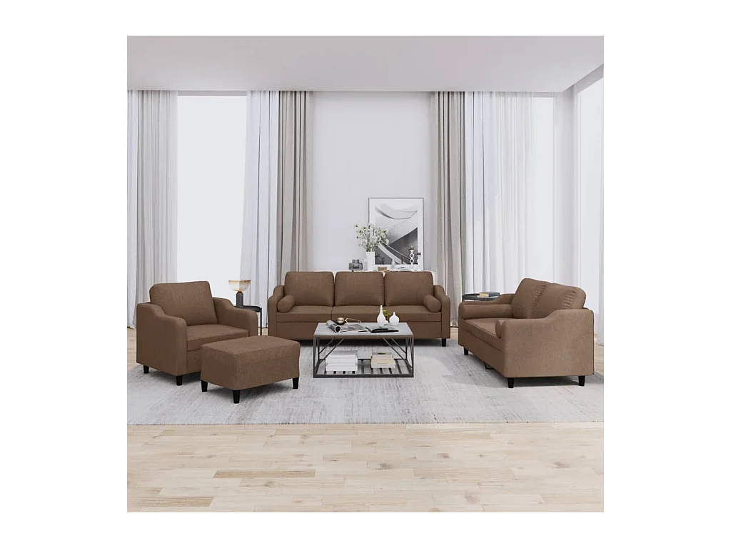 Ensemble de canapés 4 pcs avec coussins marron tissu