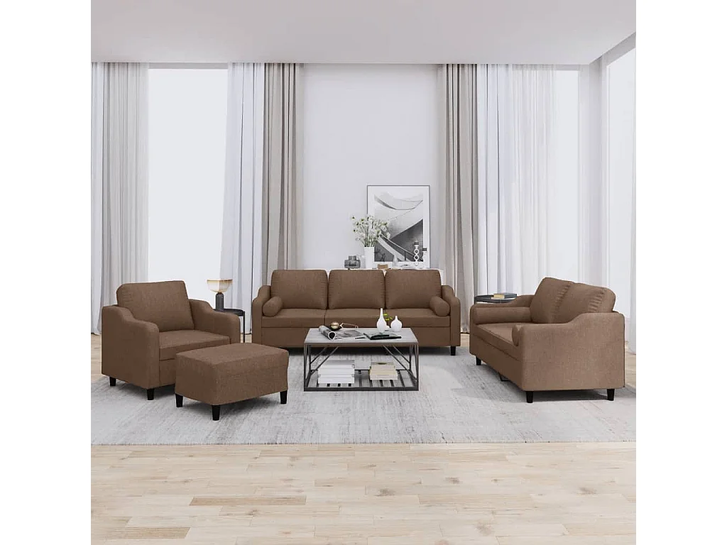 Ensemble de canapés 4 pcs avec coussins marron tissu