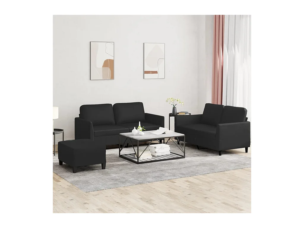 Set di Divani 3 pz con Cuscini Nero in Similpelle