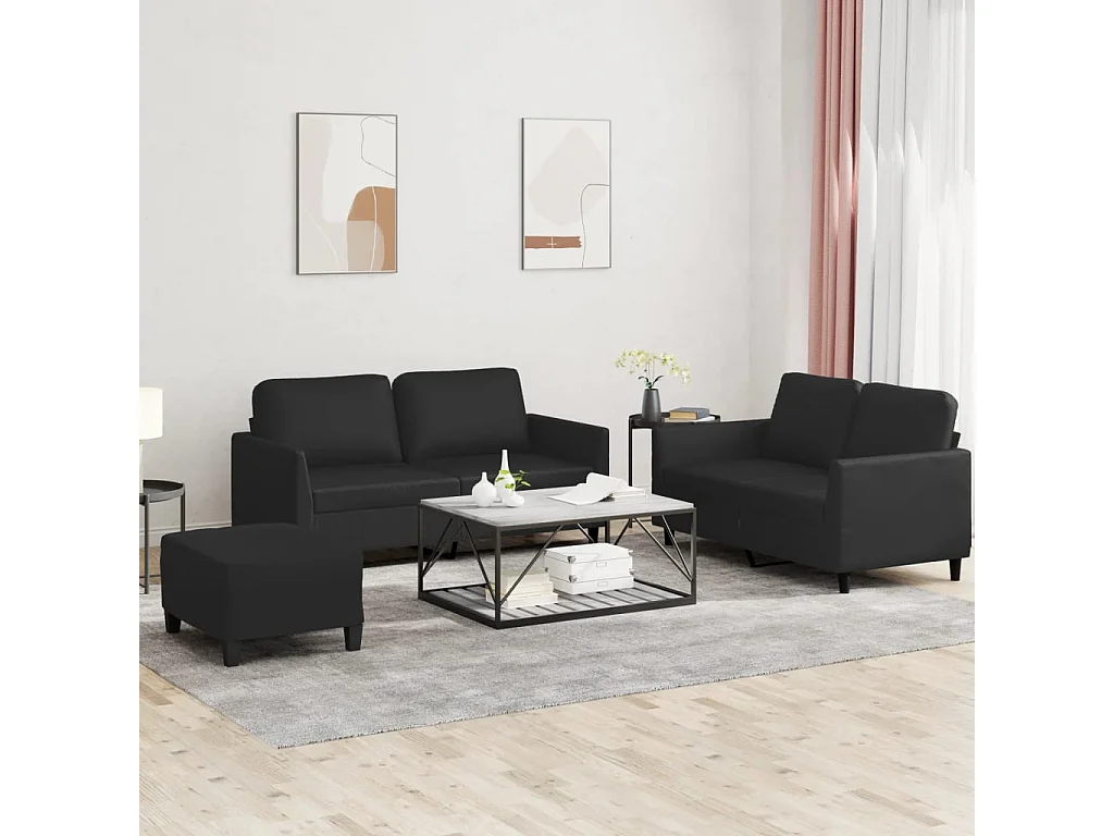 Ensemble de canapés 3 pcs avec coussins Noir Similicuir