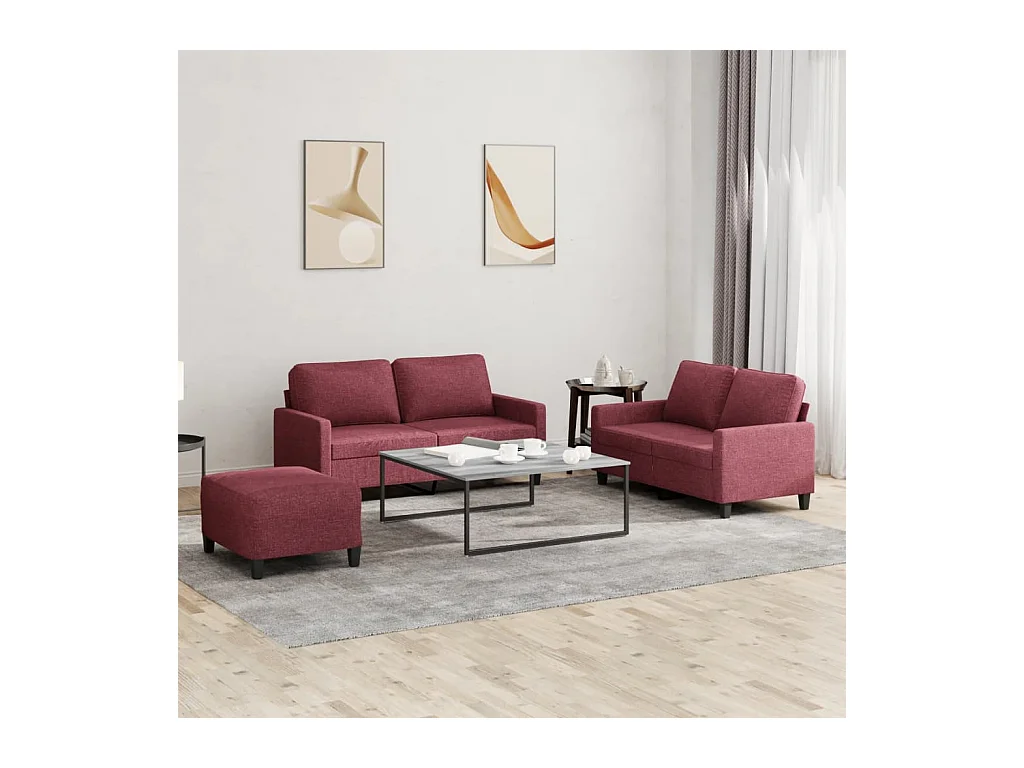 Ensemble de canapés 3 pcs avec coussins Rouge bordeaux Tissu