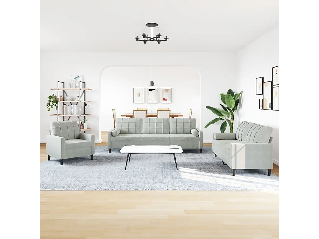 Ensemble de canapés 3 pcs et coussins et traversins velours