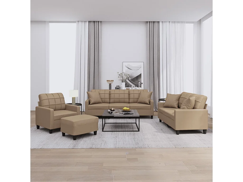 Ensemble de canapés 4 pcs avec coussins cappuccino similicuir