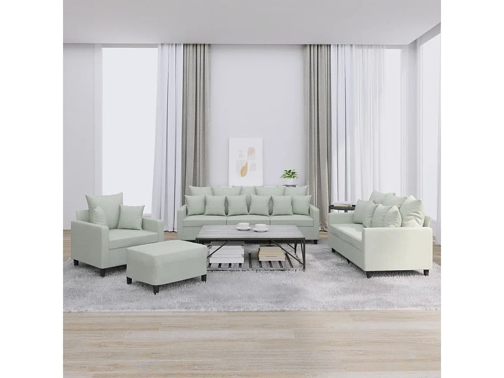 Set di Divani 4 pz con Cuscini Grigio Chiaro in Velluto