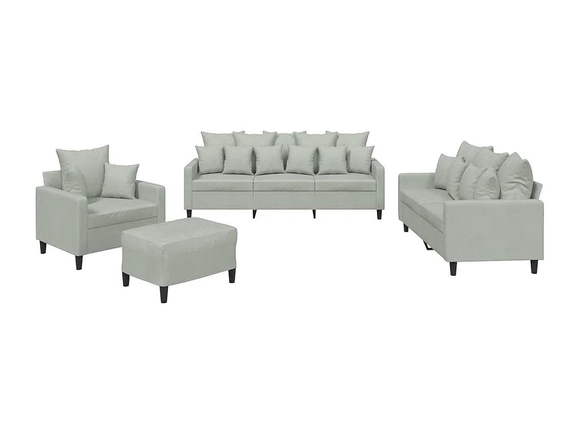 Ensemble de canapés 4 pcs avec coussins Gris clair Velours