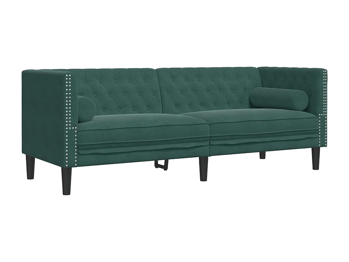 Canapé Chesterfield avec traversins 3 places vert foncé velours