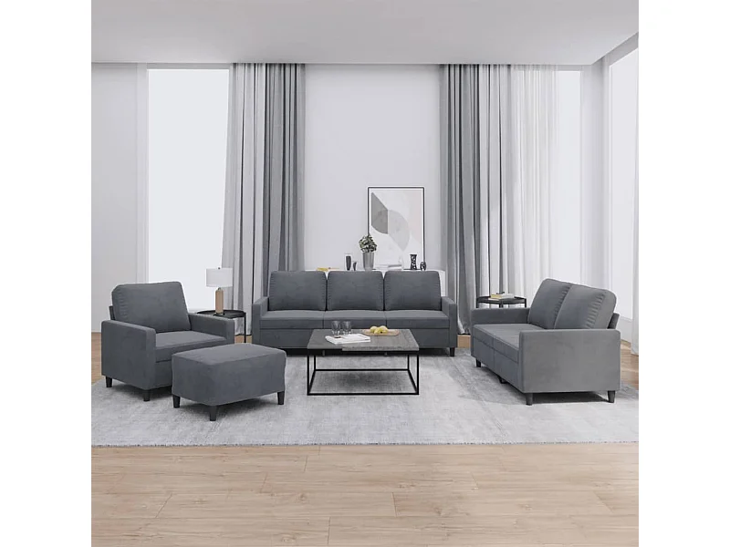 Set di Divani 4 pz con Cuscini Grigio Scuro in Velluto