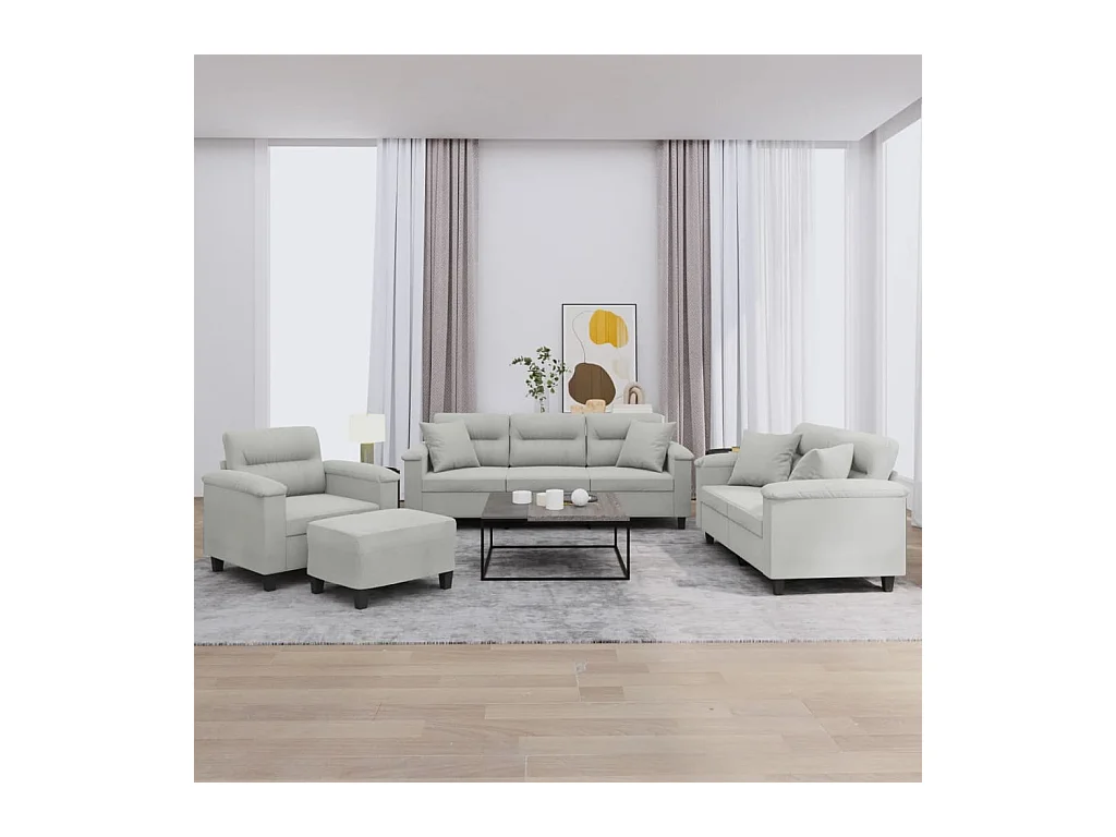 Ensemble de canapés 4 pcs coussins Gris clair Tissu microfibre
