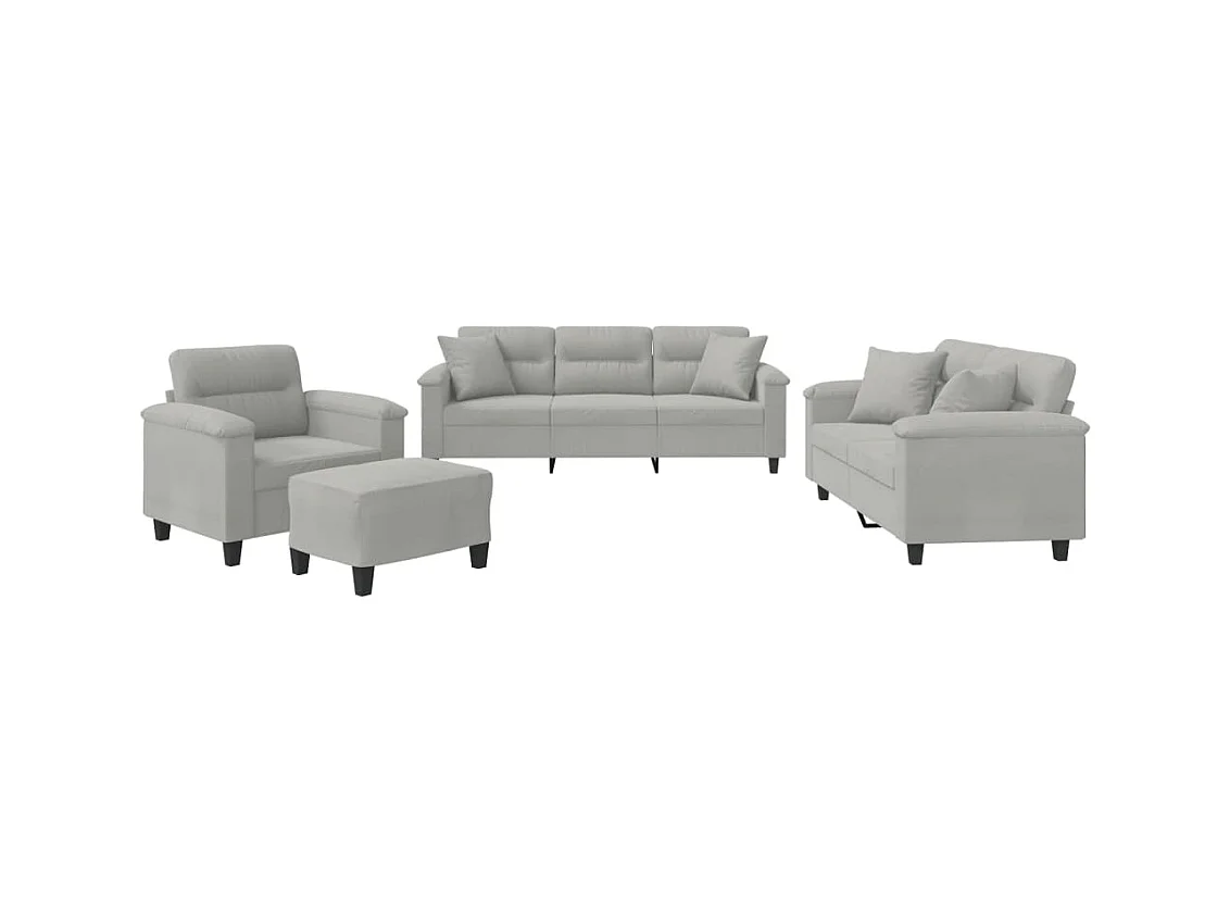 Ensemble de canapés 4 pcs coussins Gris clair Tissu microfibre