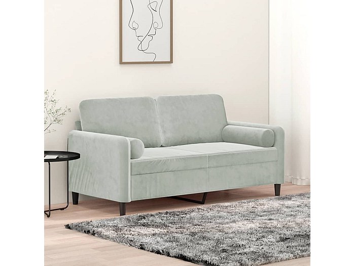 Canapé 2 Places 140 Cm Gris Foncé Avec Oreillers, Neuf Sous Emballage