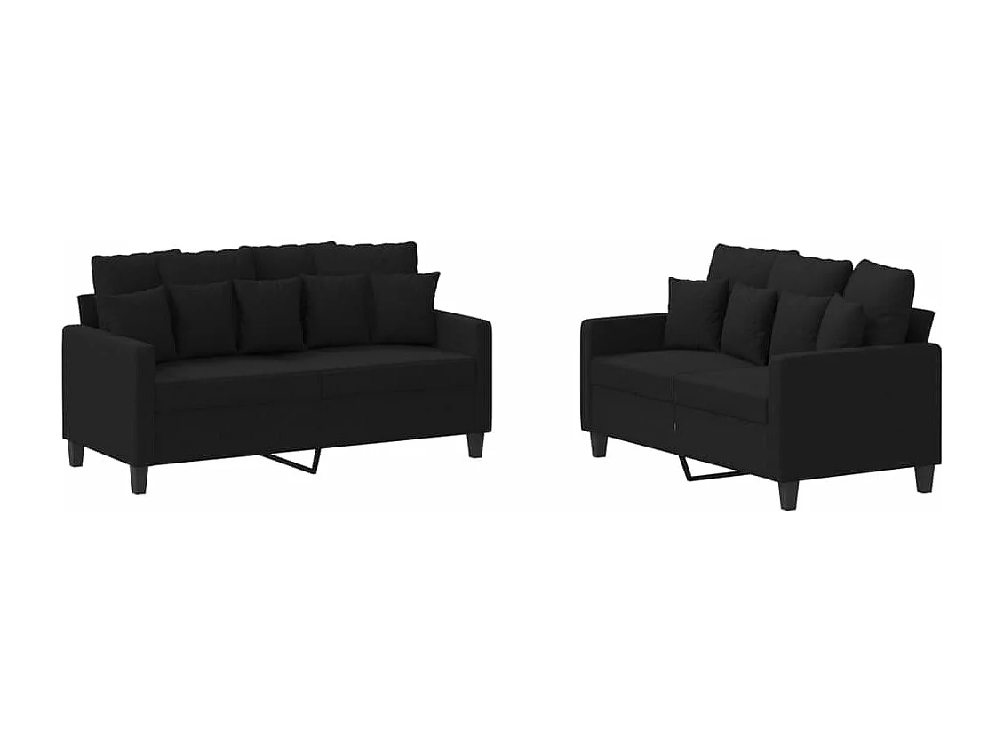 2 pcs conjunto de sofás com almofadões tecido preto