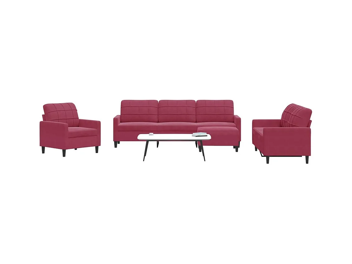 Ensemble de canapés 4 pcs avec coussins Rouge bordeaux Velours
