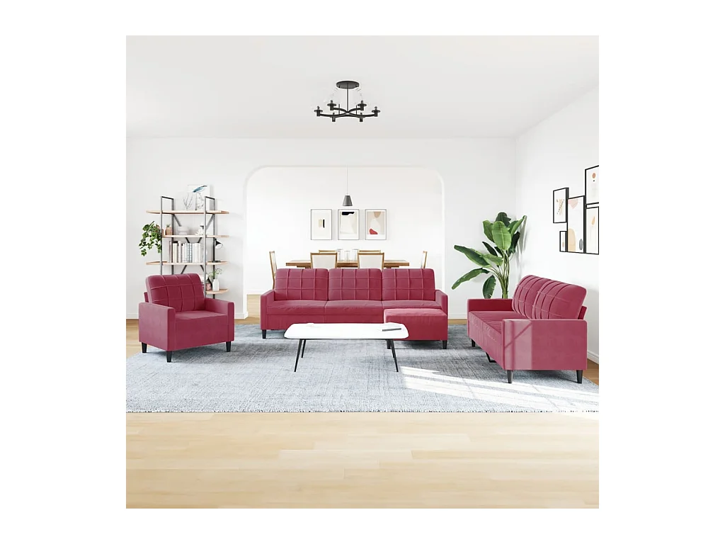 Ensemble de canapés 4 pcs avec coussins Rouge bordeaux Velours