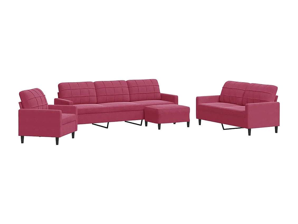 Ensemble de canapés 4 pcs avec coussins Rouge bordeaux Velours