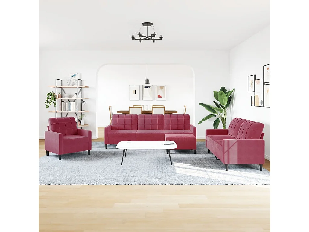 Ensemble de canapés 4 pcs avec coussins Rouge bordeaux Velours