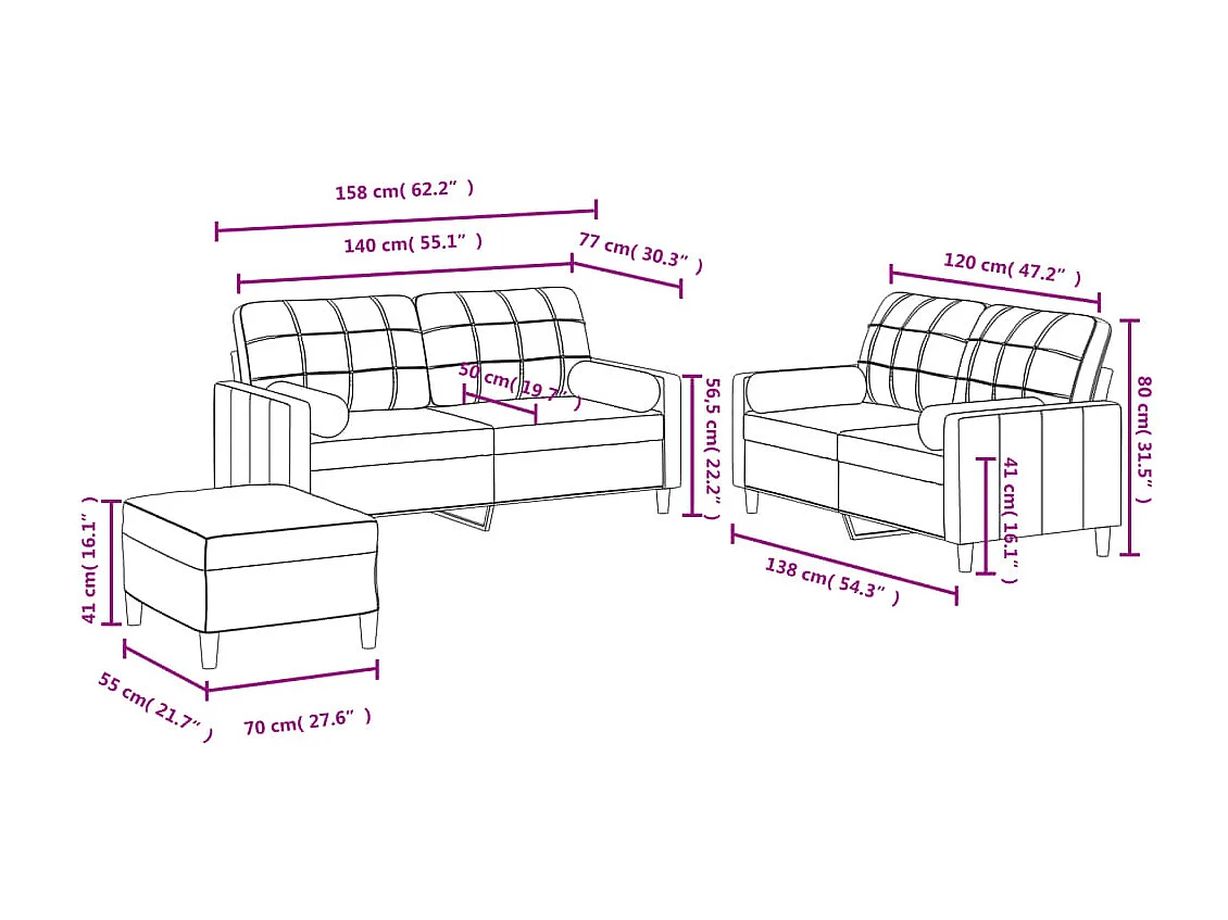 Ensemble de canapés 3 pcs coussins gris foncé tissu