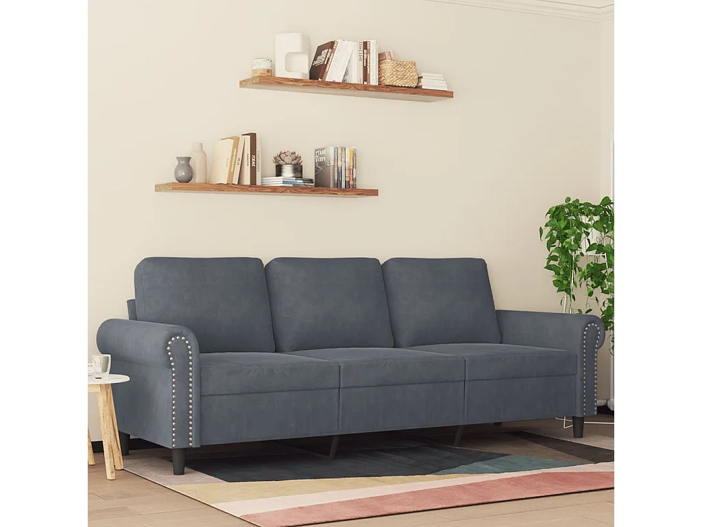 Sofá de 3 plazas terciopelo gris oscuro 180 cm