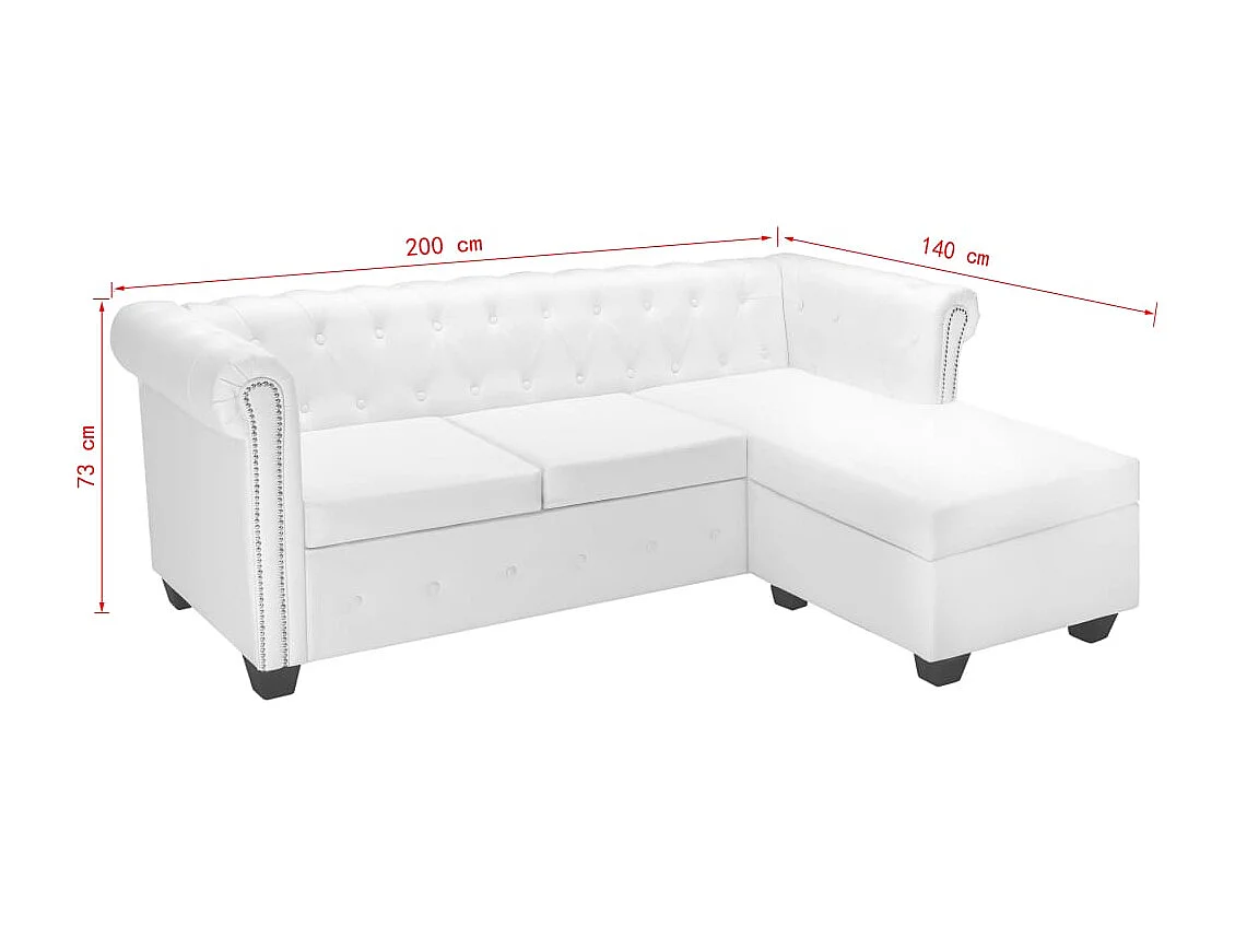 Sofá Chesterfield em forma de L couro artificial branco