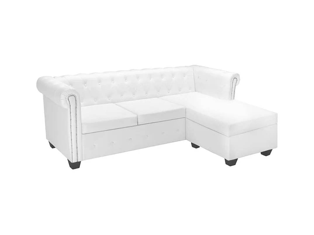 Canapé Chesterfield en forme de L cuir synthétique blanc
