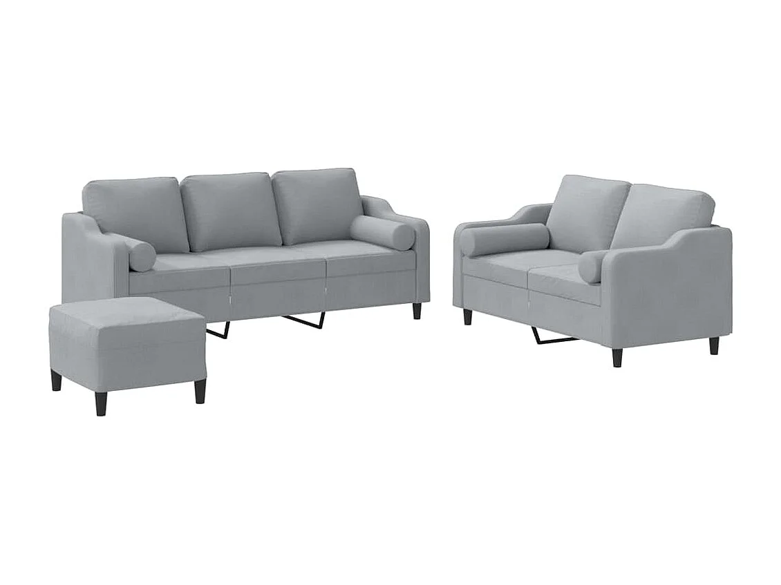 Ensemble de canapés 3 pcs coussins gris clair tissu