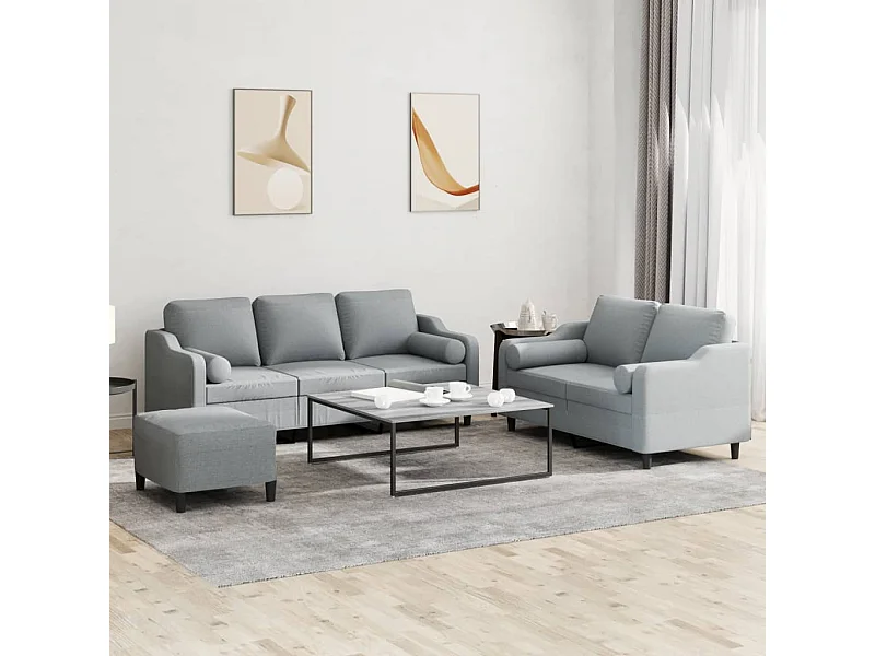 Ensemble de canapés 3 pcs coussins gris clair tissu