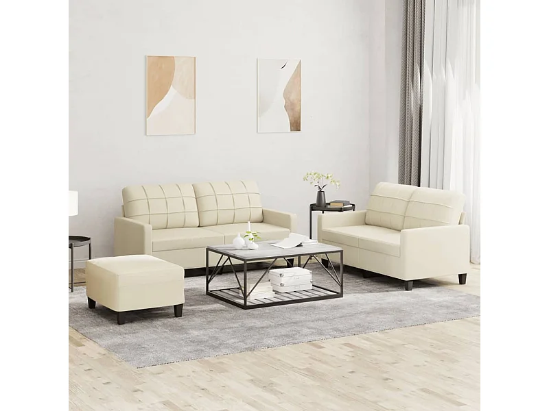 Set di Divani 3 pz con Cuscini crema in Similpelle