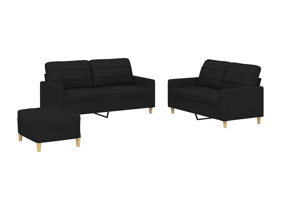 Ensemble de canapés 3 pcs avec coussins Noir Tissu