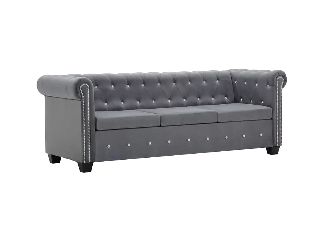 Divano Chesterfield a 3 Posti in Velluto 199x75x72 cm Grigio