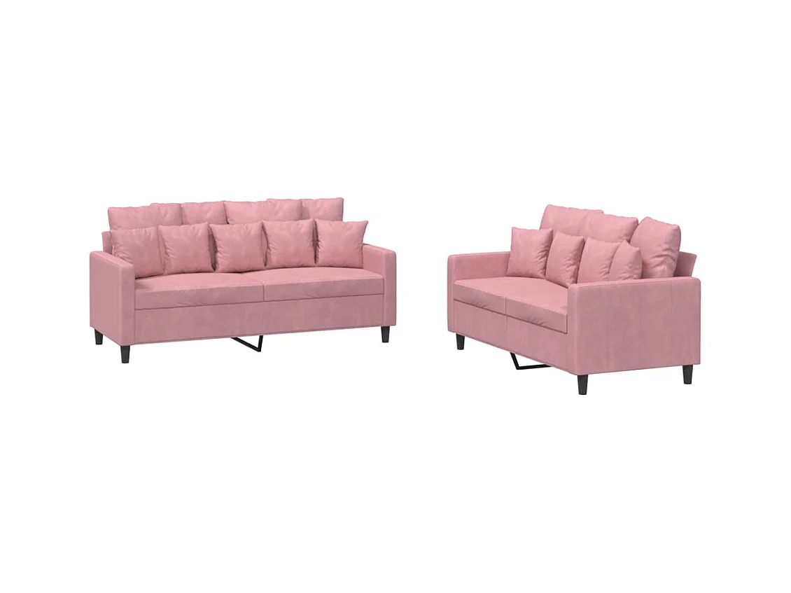 2-tlg. Sofagarnitur mit Kissen Rosa Samt